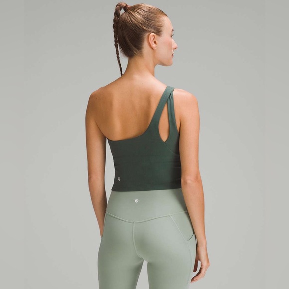 lululemon athletica Tops - Lululemon Robbed Nulu Asymmetrical Forest Green Top Size 2